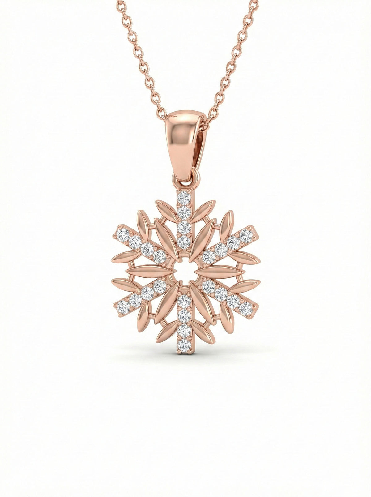 Rose Gold Openwork Snowflake Zircon Necklace in 925 sterling silver - view 4