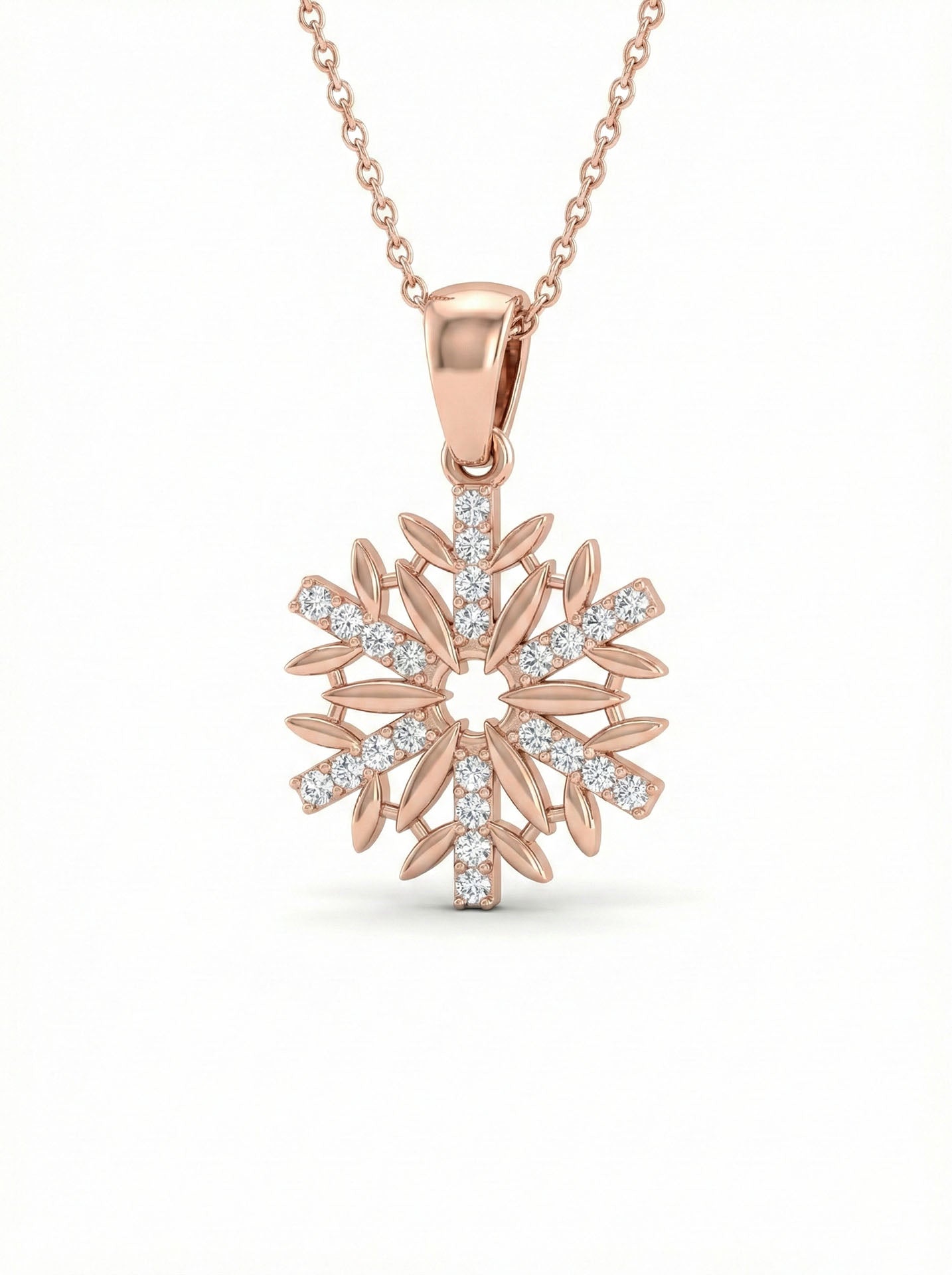 CZ Star Snowflake Necklace Rose Gold Plated Silver