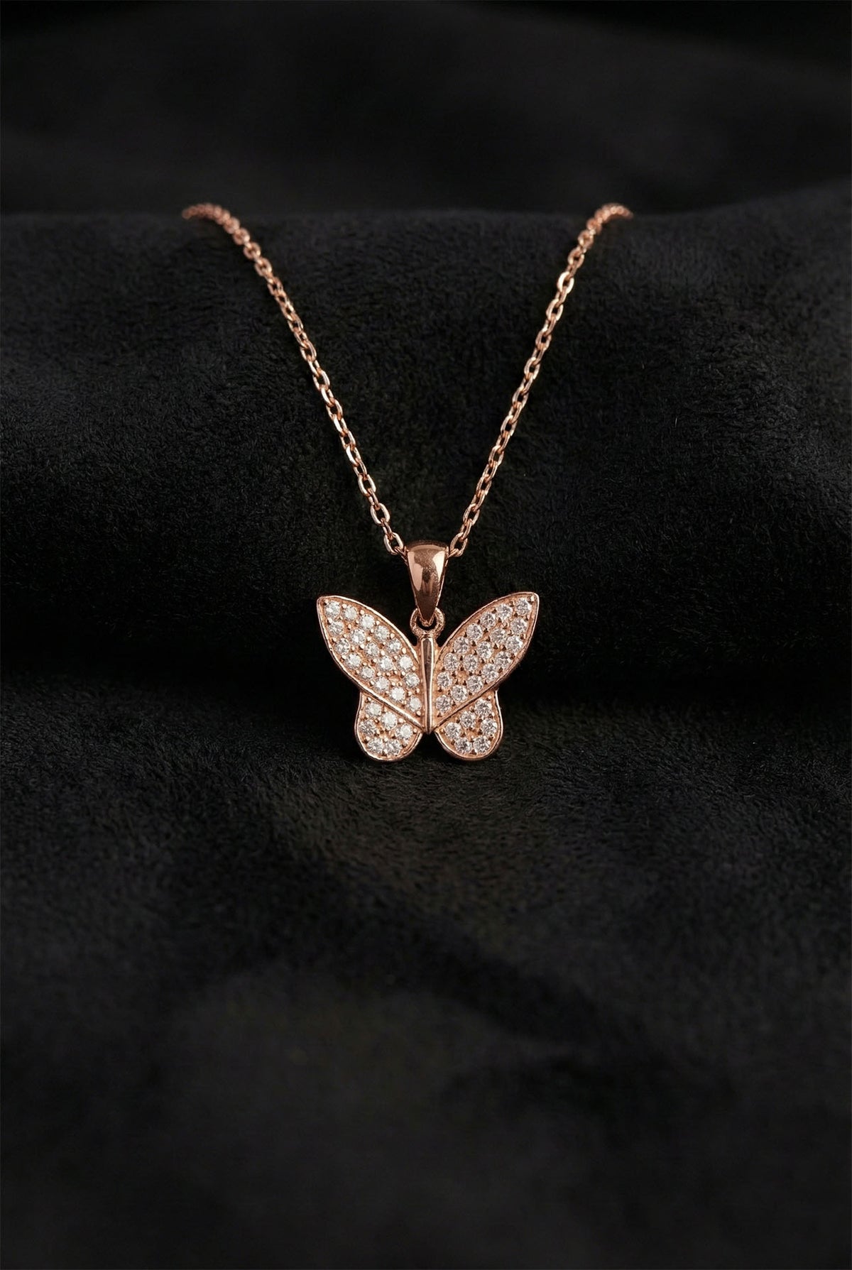 Rose Gold Plated Butterfly Necklace with Zircon in 925 sterling silver