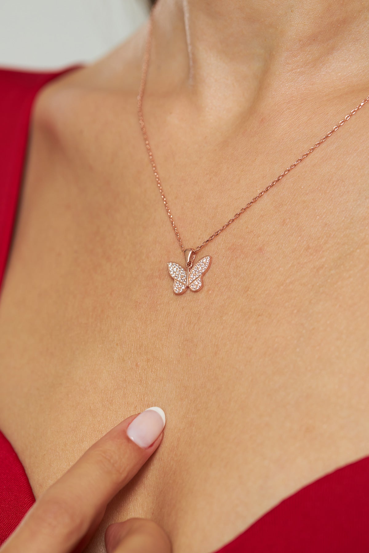 Rose Gold Plated Butterfly Necklace with Zircon in 925 sterling silver - view 3