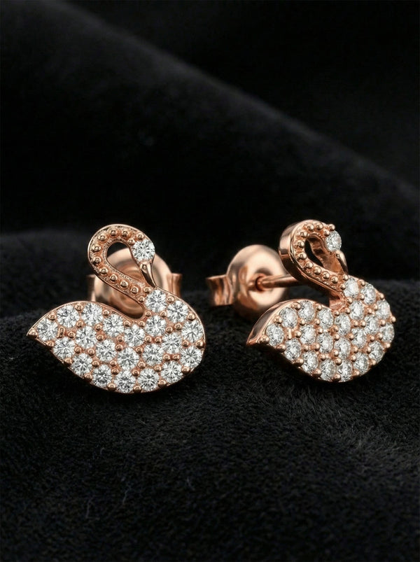 925 Ayar Zirkon Taşlı Rose Kuğu Model Minimal Çivili Gümüş Küpe