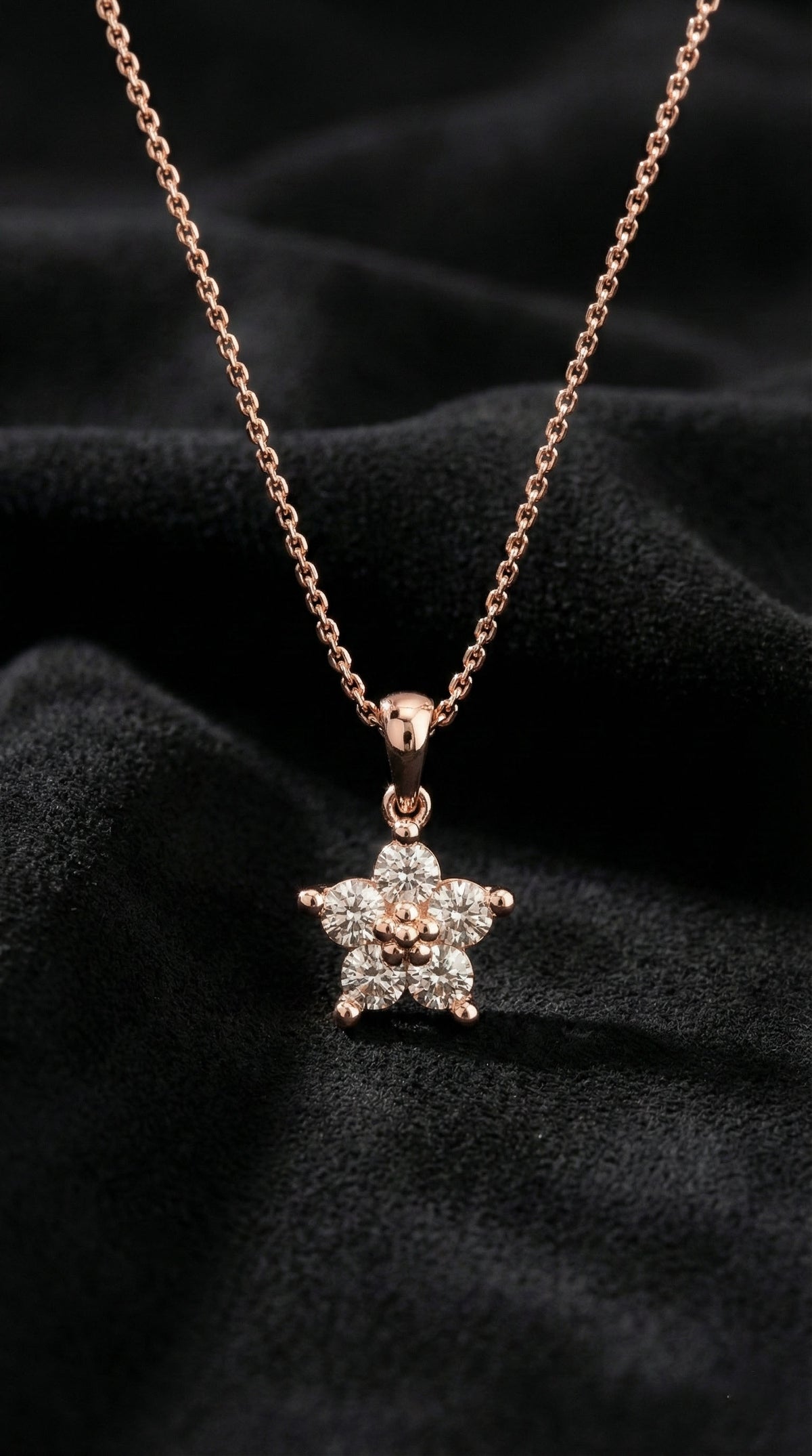 Rose Gold Zircon Magnolia Flower Necklace | 925 Silver