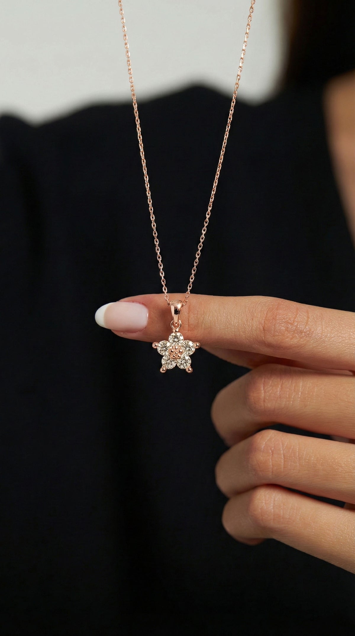 Rose Gold Zircon Magnolia Flower Necklace | 925 Silver