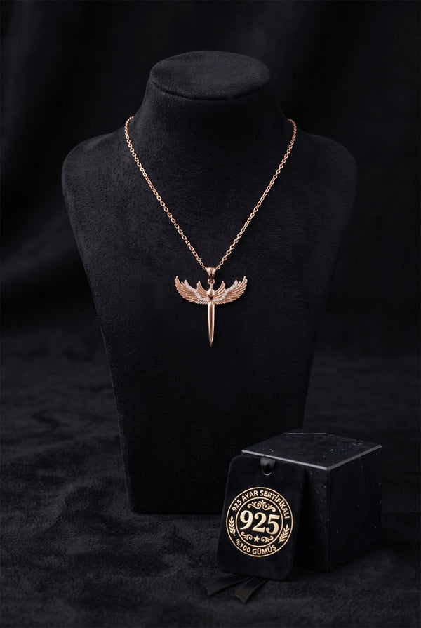 925 Sterling Silver Rose Gold Zircon Archangel Michael Sword Pendant Necklace