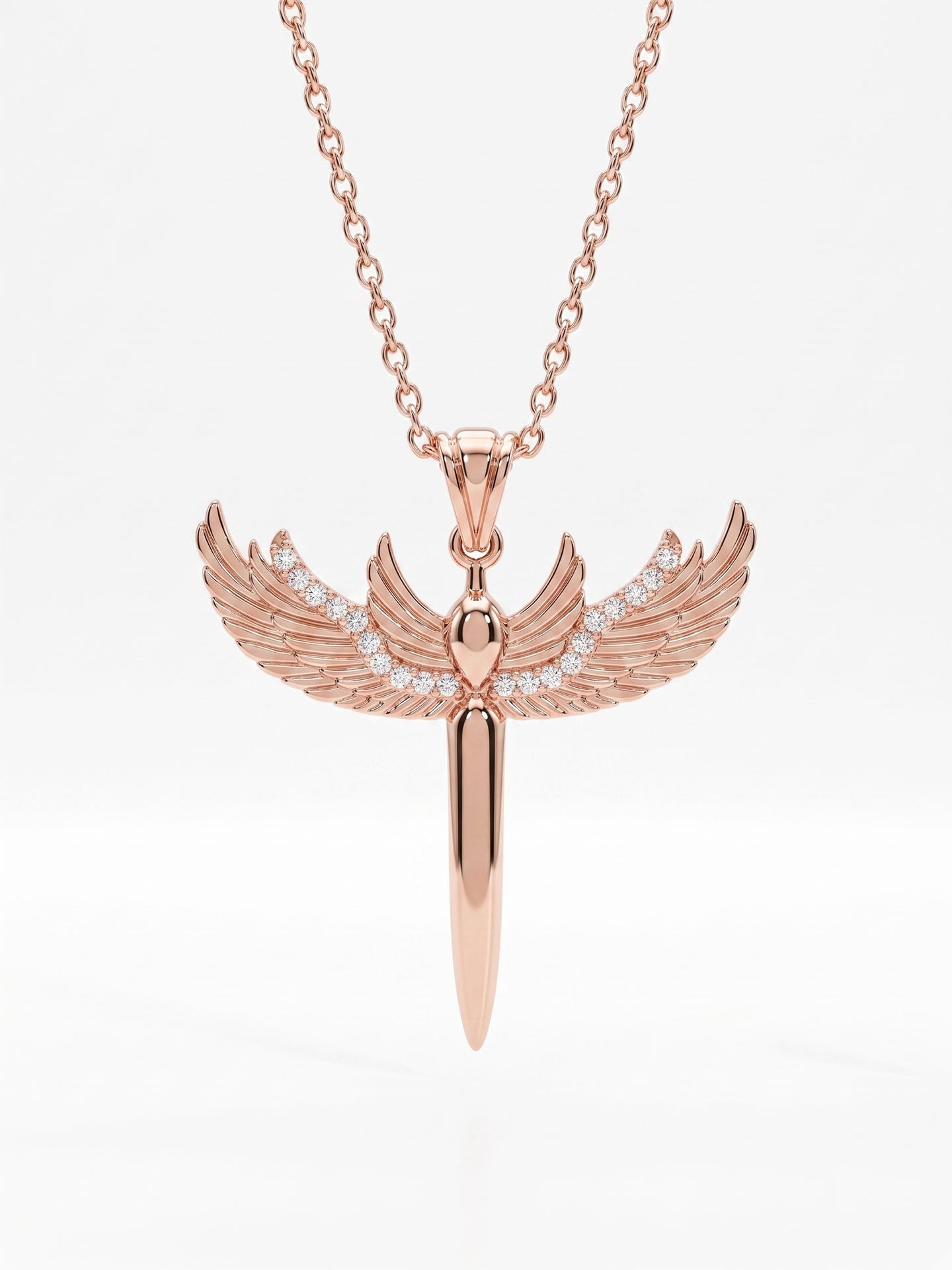 925 Sterling Silver Rose Gold Zircon Archangel Michael Sword Pendant Necklace