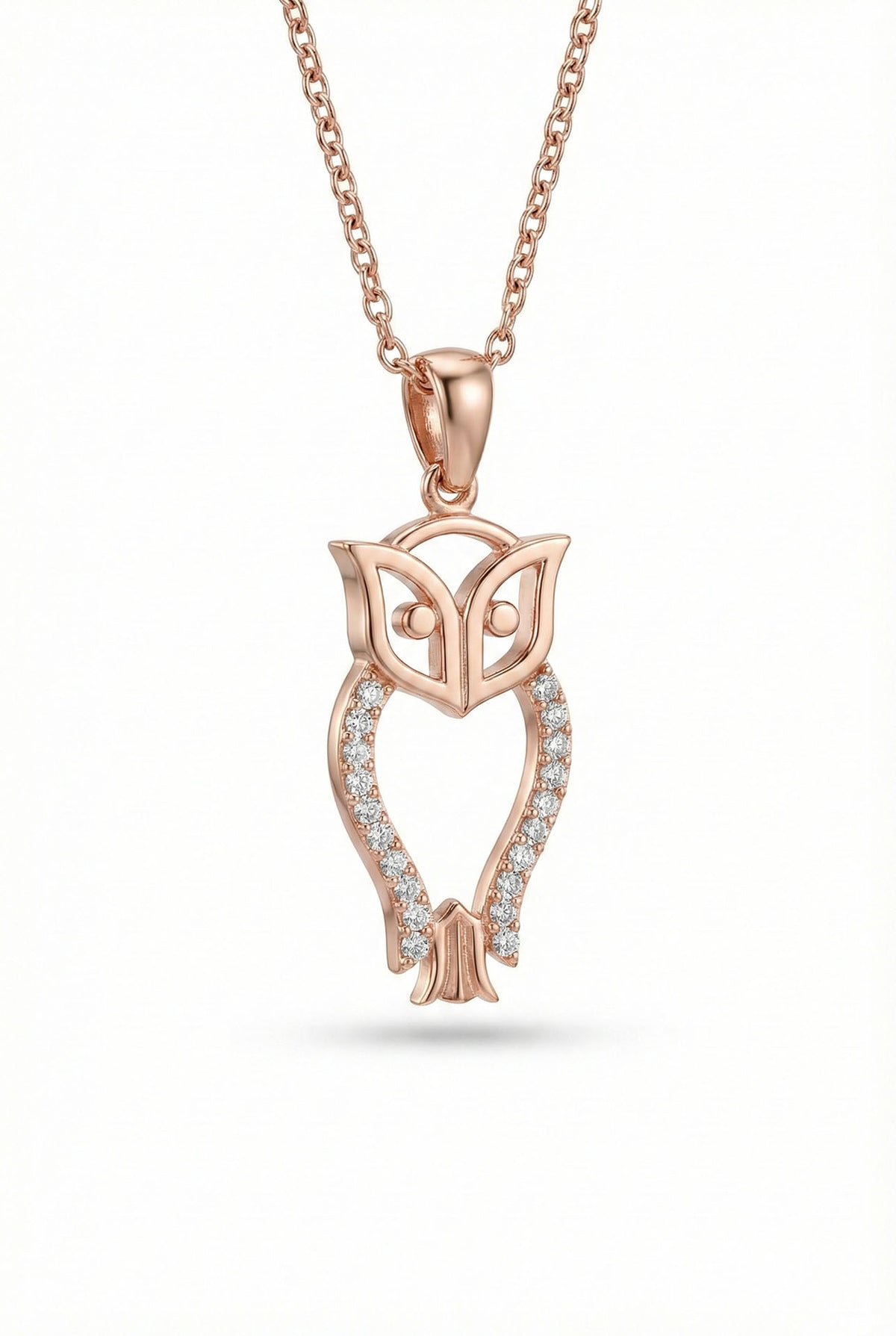 Rose Gold Minimal Owl Necklace with Zircon in 925 sterling silver - view 3