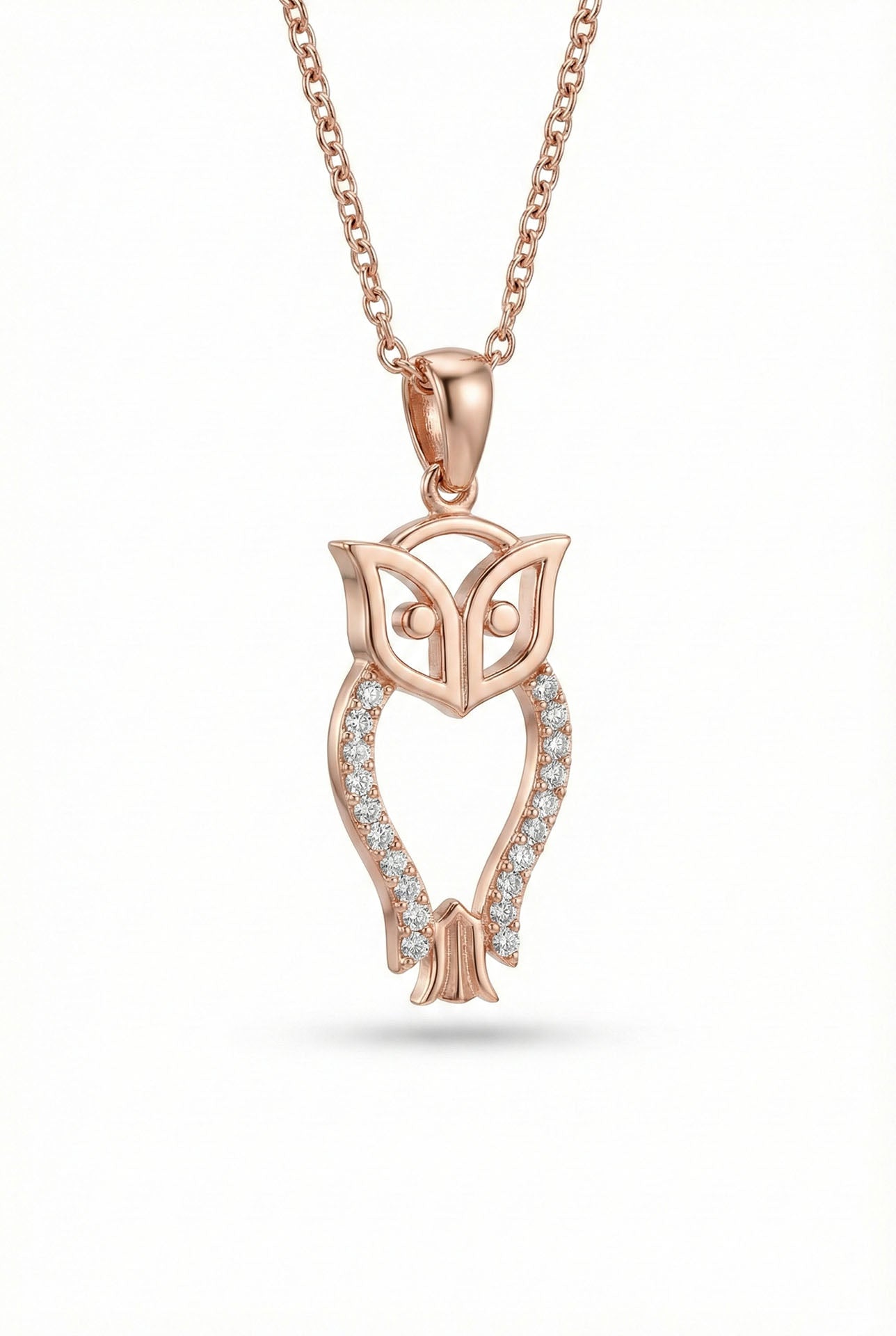 CZ Minimalist Owl Necklace Rose Gold Plated Silver
