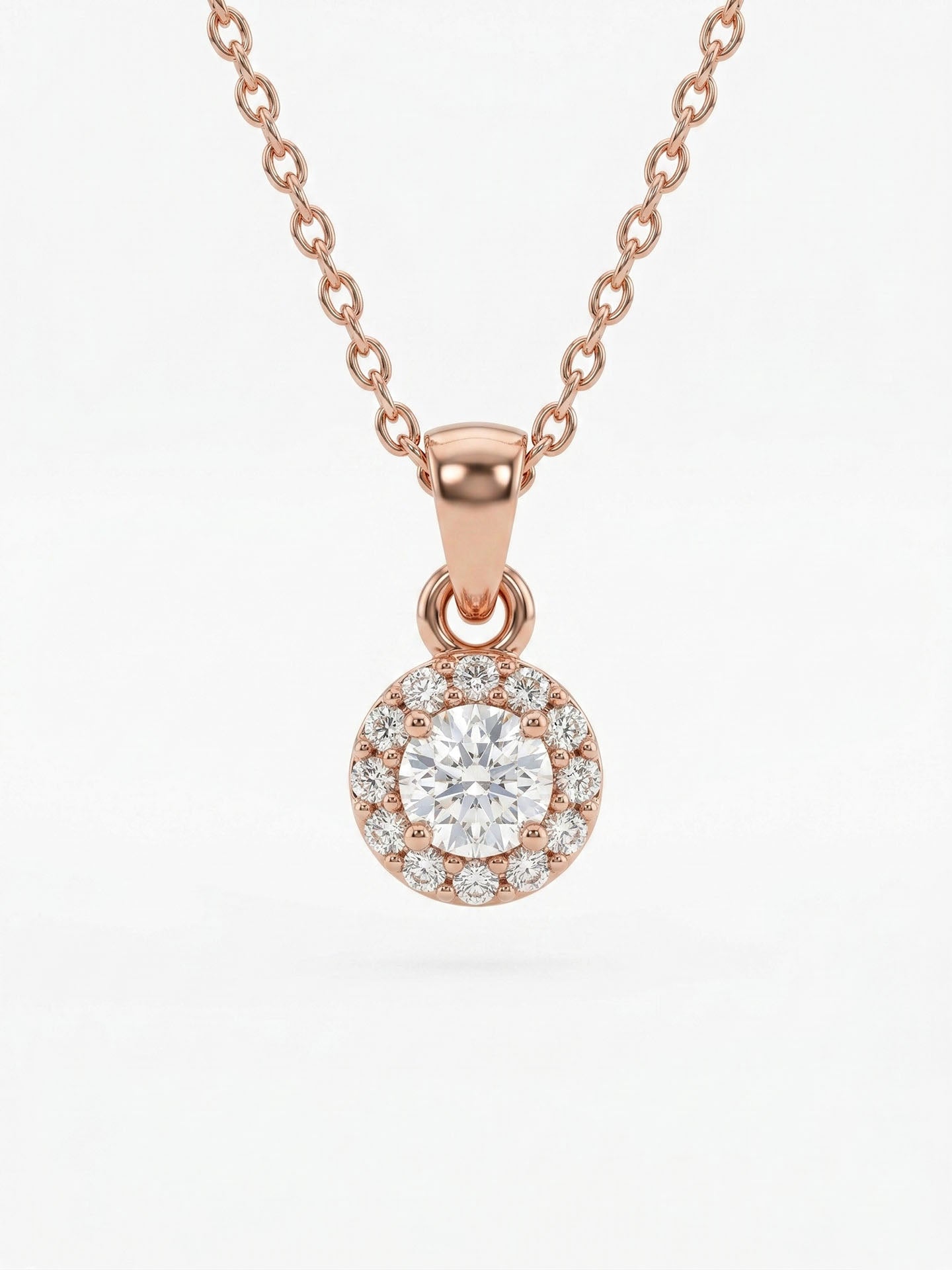 CZ Minimalist Round Halo Necklace Rose Gold Plated Silver