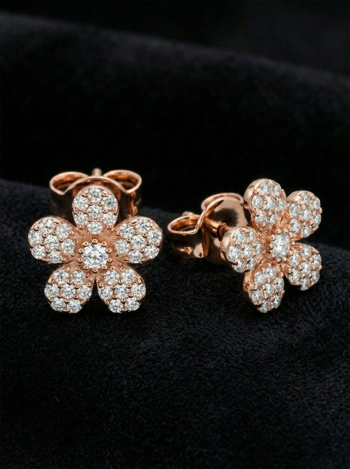 Rose Gold Zircon Daisy Flower Stud Earrings in 925 sterling silver