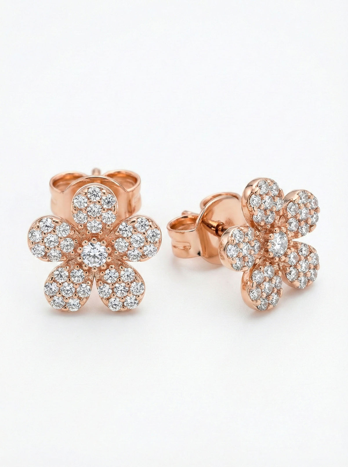 Rose Gold Zircon Daisy Flower Stud Earrings in 925 sterling silver - view 3