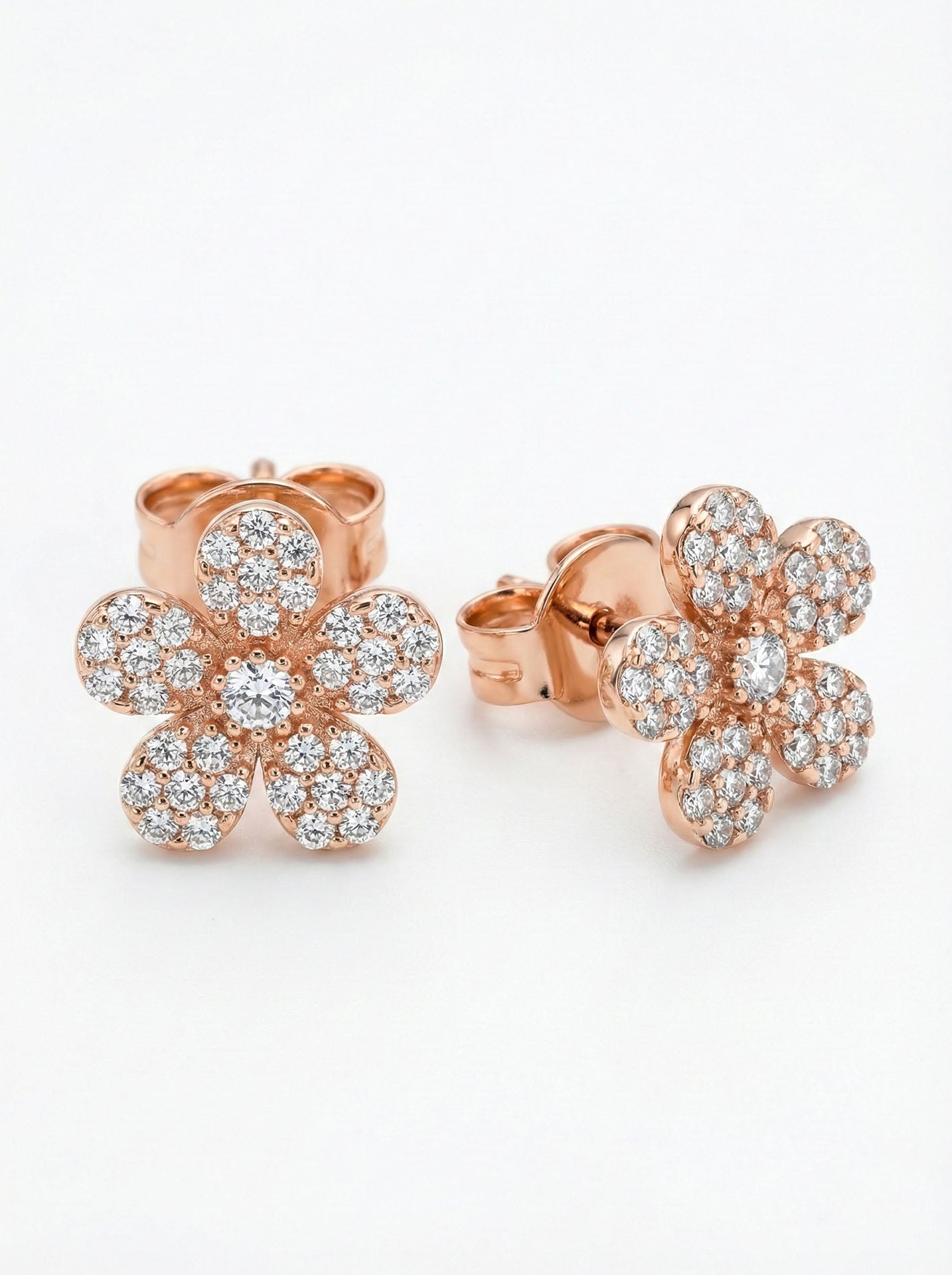 CZ Daisy Minimalist Stud Earrings Rose Gold Plated Silver