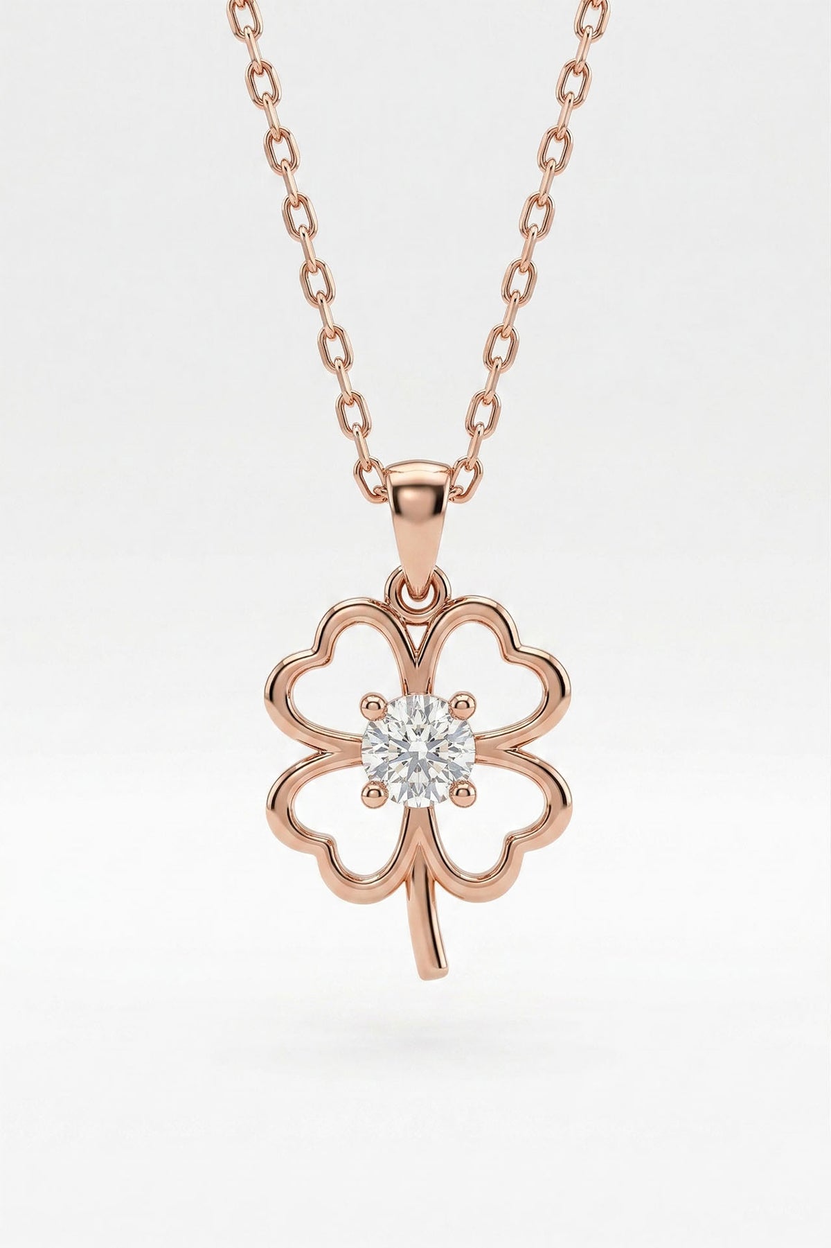 Rose Gold Solitaire Four Leaf Clover Necklace in 925 sterling silver - view 3