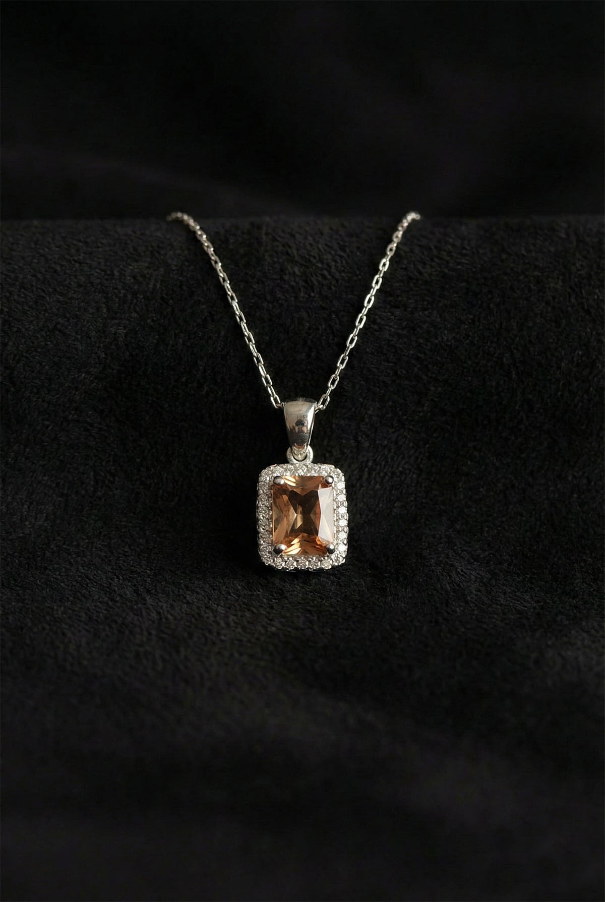 Emerald Cut Zultanite Halo Necklace in 925 sterling silver
