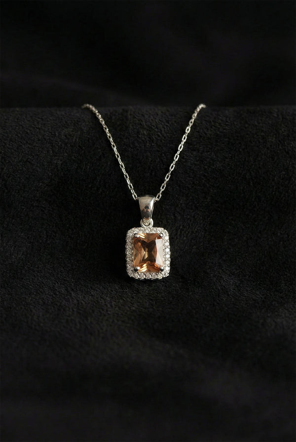 Emerald Cut Zultanite Halo Necklace | 925 Silver