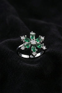 Emerald Lotus Flower - Zircon Adjustable Ring | 925 Silver