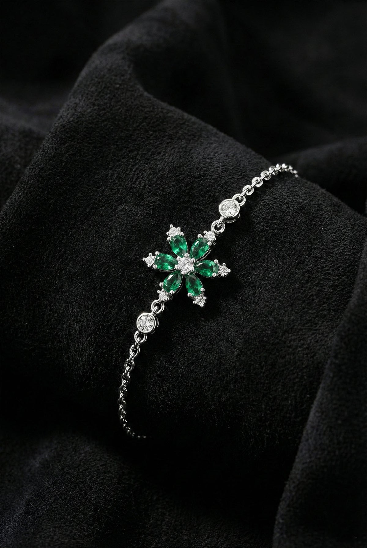 Emerald Green Lotus Flower Bracelet in 925 sterling silver