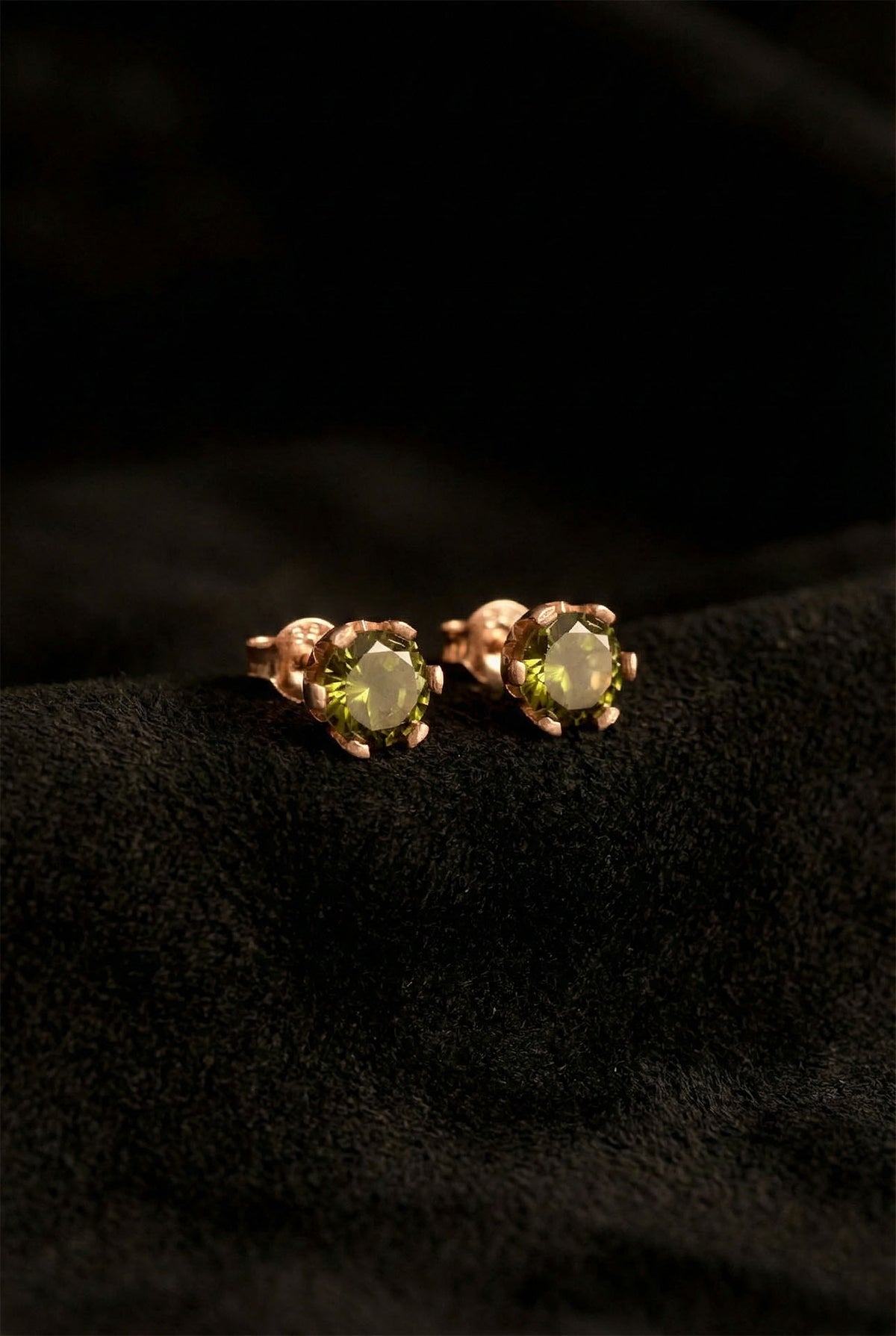 August Peridot Birthstone Rose Solitaire Studs in 925 sterling silver
