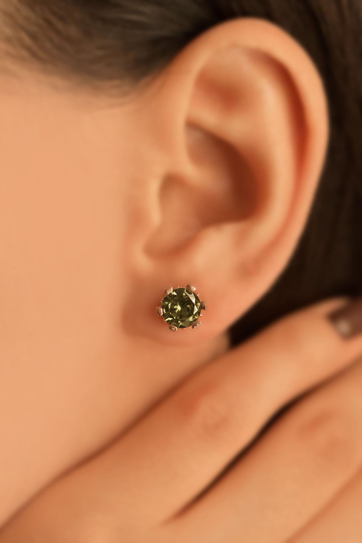 August Peridot Birthstone Solitaire Stud Earrings Rose Gold Plated Silver