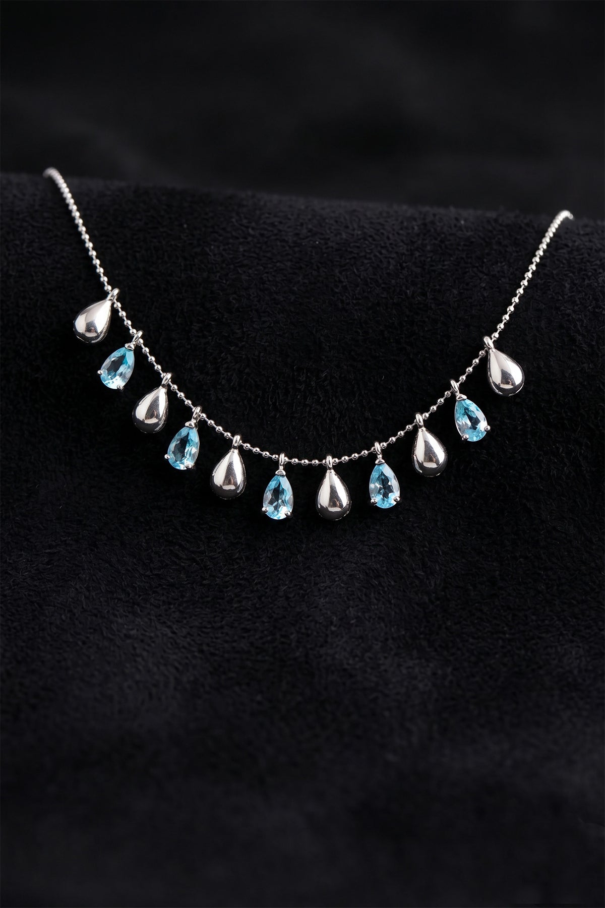 Shakira Mix Drop Necklace Aquamarine Gemstones in 925 sterling silver