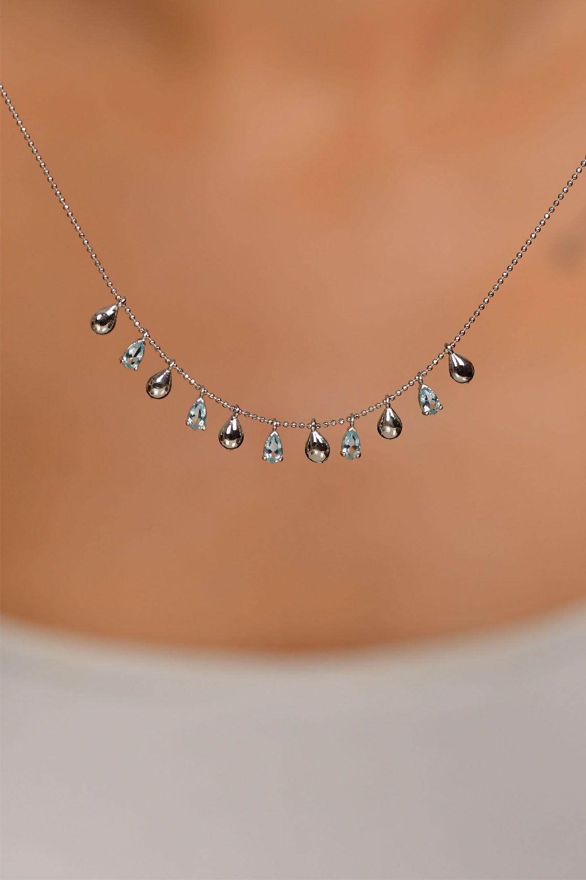 Shakira Mix Drop Necklace Aquamarine Gemstones in 925 sterling silver - view 2