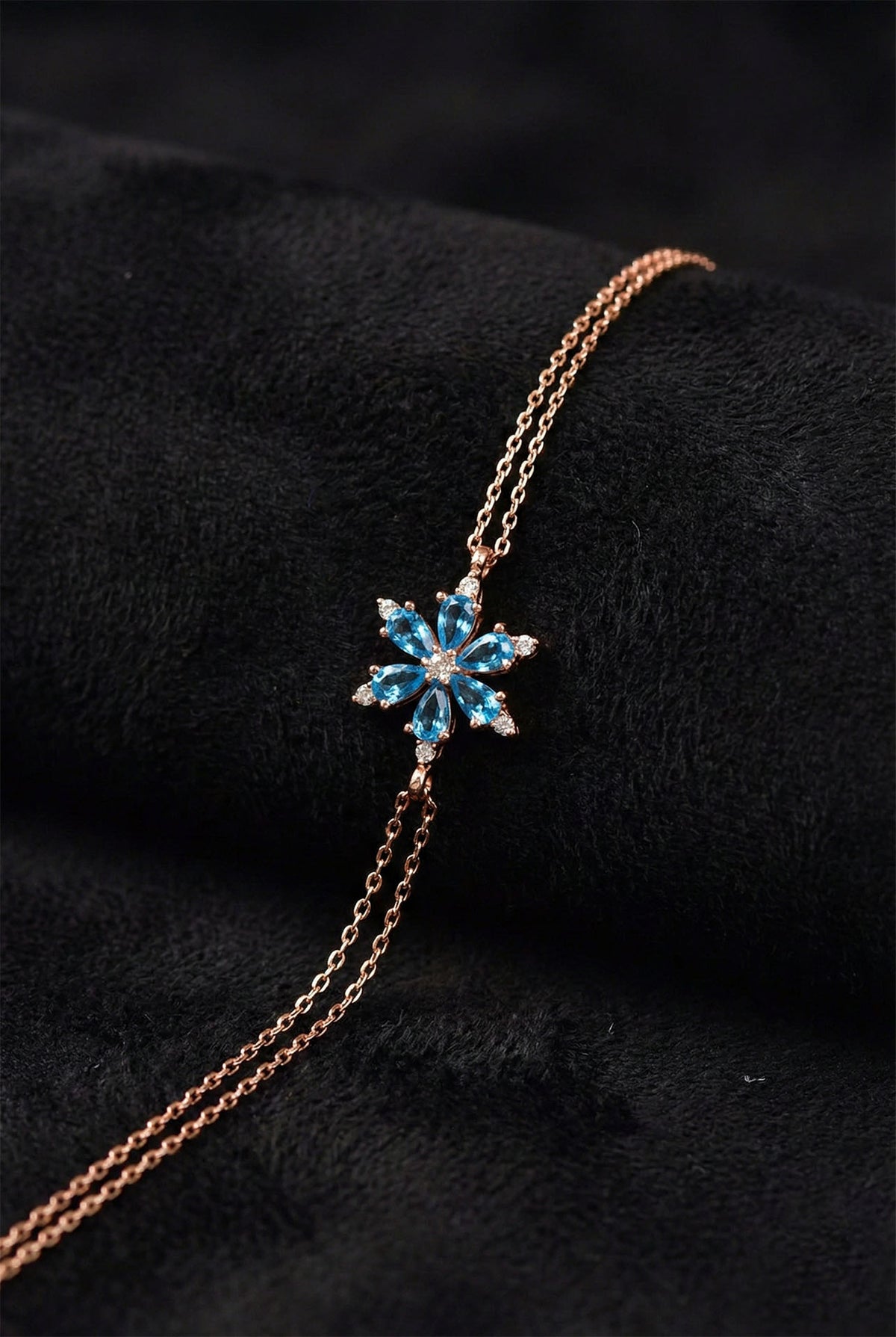 Rose Gold Aquamarine Lotus Flower Bracelet in 925 sterling silver