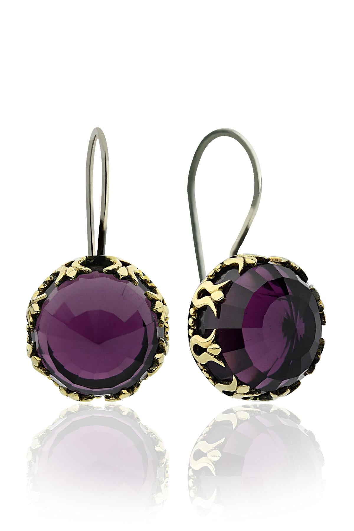 Gilded Amethyst Stone Tulip Motif Earrings | 925 Silver