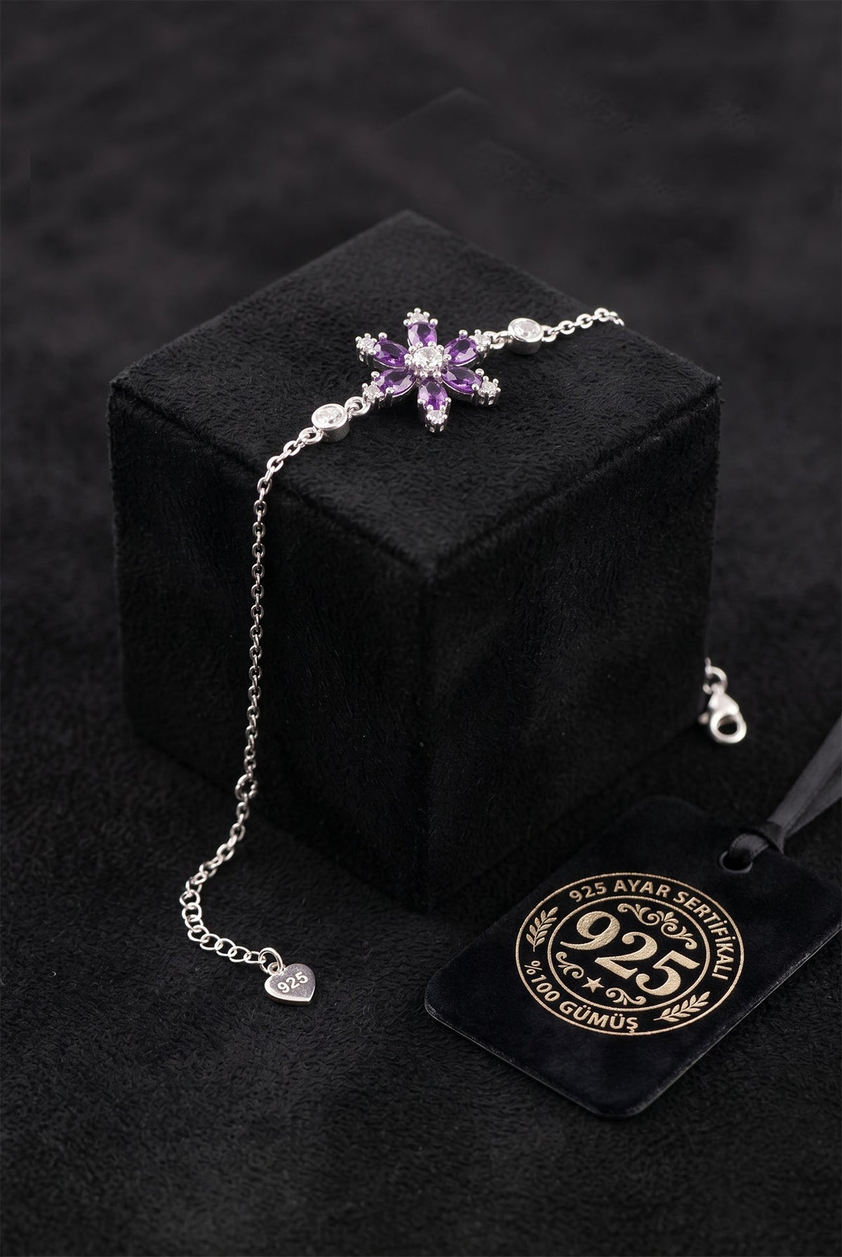 Rhodium Amethyst Lotus Flower Bracelet | 925 Silver