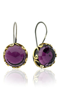 Amethyst Vav Letter Motif Traditional Earrings Silver