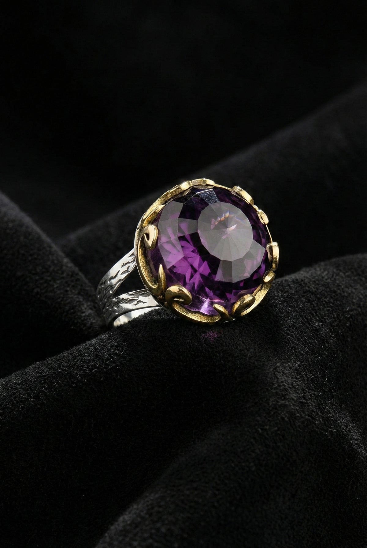 Gilded Round Vav Amethyst Gemstone Jewelry Set | 925 Silver