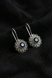 December Blue Topaz Birthstone Flower Drops | 925 Silver