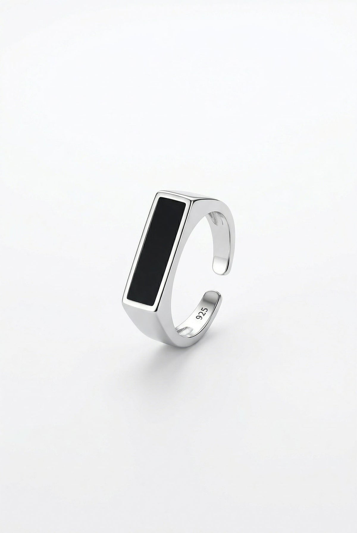 Black Enamel Signet, Adjustable Ring in 925 sterling silver - view 6