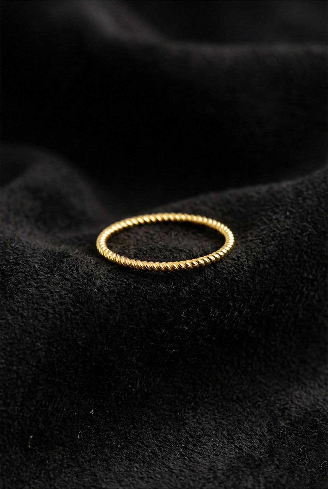 925 Sterling Silver Gold Twisted Rope Ring, Dainty Minimalist Stacking Band for Women