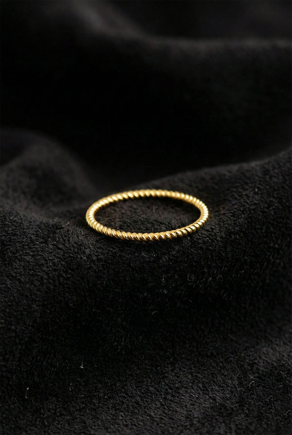 925 Sterling Silver Gold Twisted Rope Ring, Dainty Minimalist Stacking Band for Women