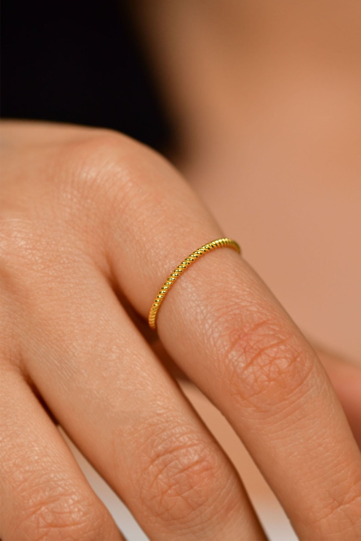 925 Sterling Silver Gold Twisted Rope Ring, Dainty Minimalist Stacking Band for Women