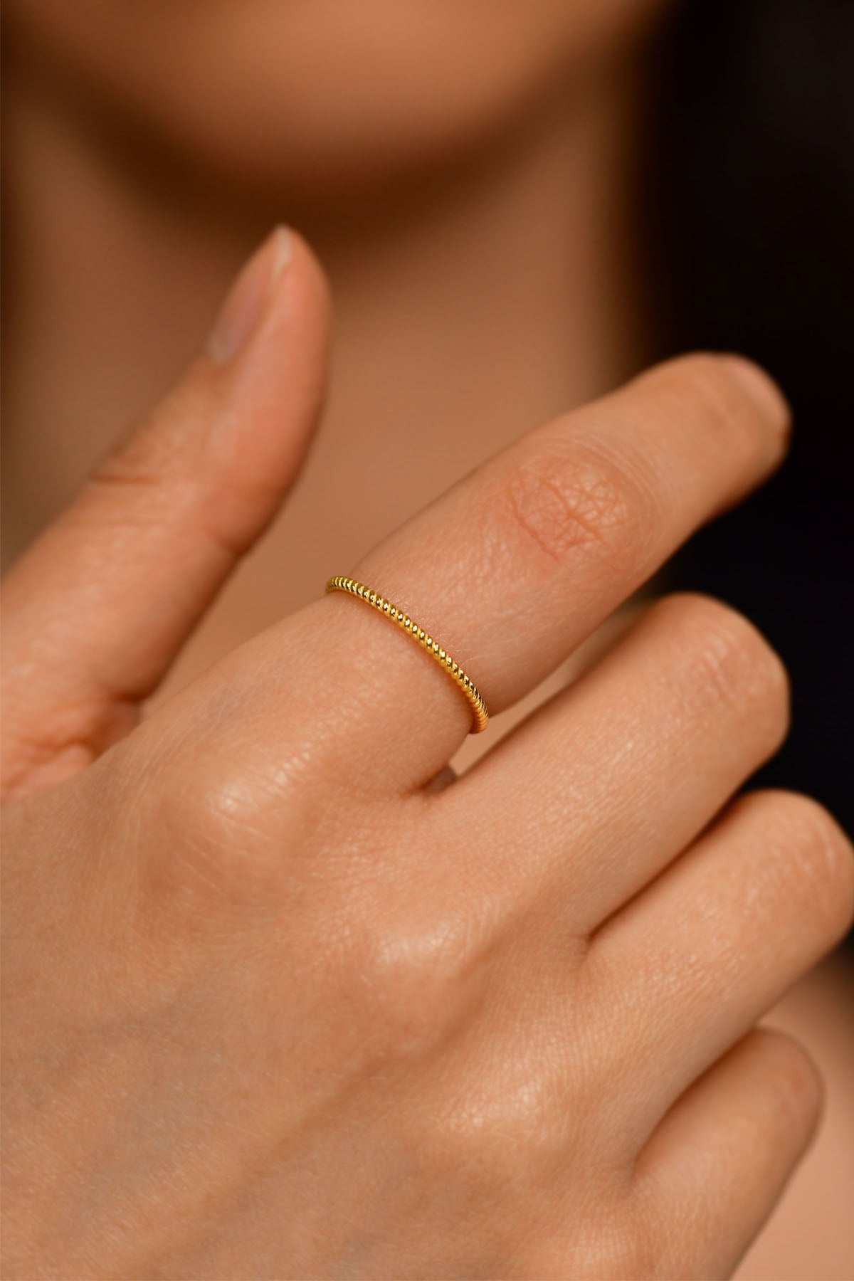 925 Sterling Silver Gold Twisted Rope Ring, Dainty Minimalist Stacking Band for Women