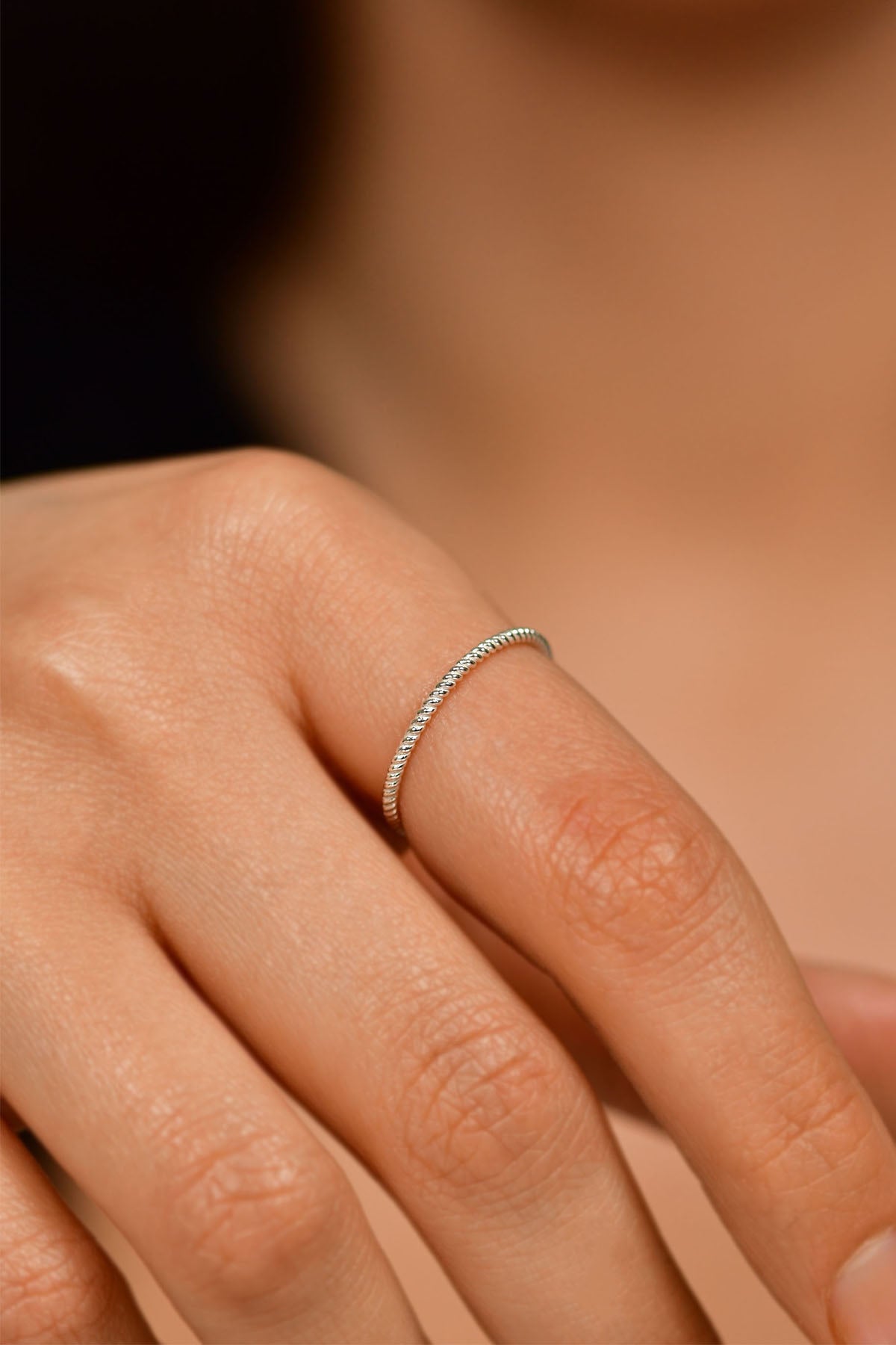 925 Sterling Silver Twisted Rope Ring, Dainty Minimalist Stacking Band for Women