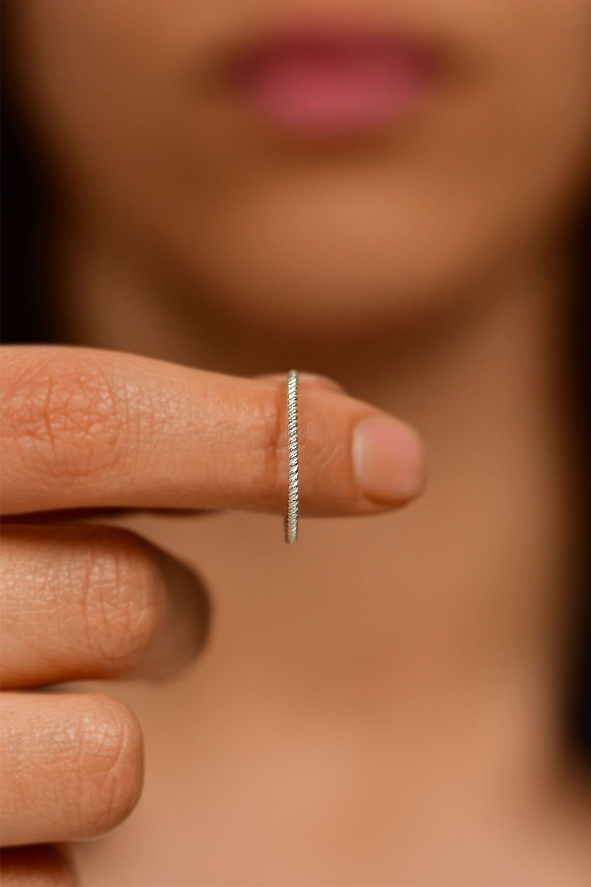 925 Sterling Silver Twisted Rope Ring, Dainty Minimalist Stacking Band for Women