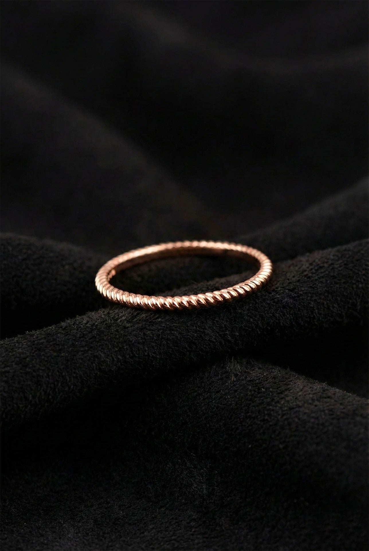 925 Sterling Silver Rose Gold Twisted Rope Ring, Dainty Minimalist Stacking Band for Women