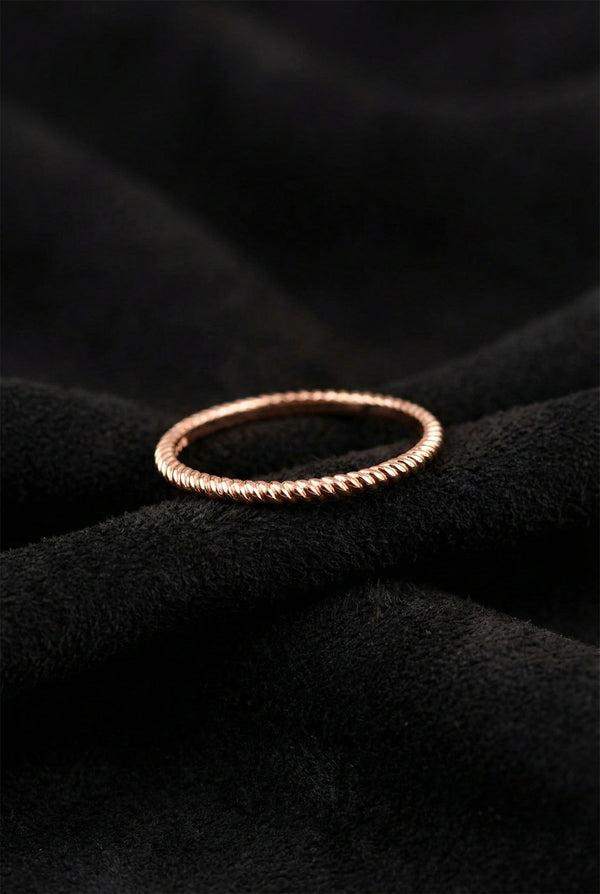 925 Sterling Silver Rose Gold Twisted Rope Ring, Dainty Minimalist Stacking Band for Women