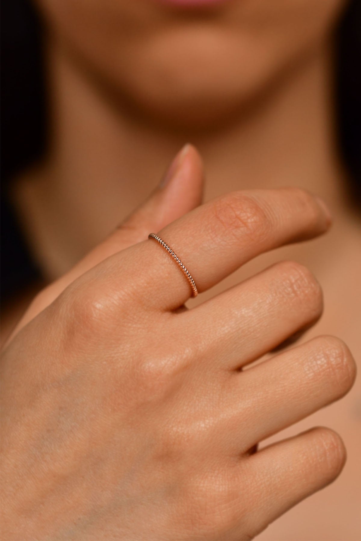 925 Sterling Silver Rose Gold Twisted Rope Ring, Dainty Minimalist Stacking Band for Women