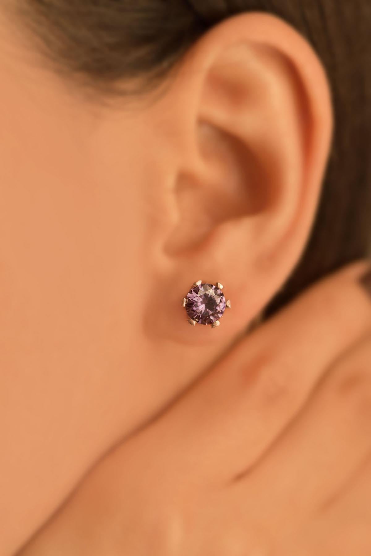 October Tourmaline Birthstone Rose Solitaire Stud Sterling Silver Earrings