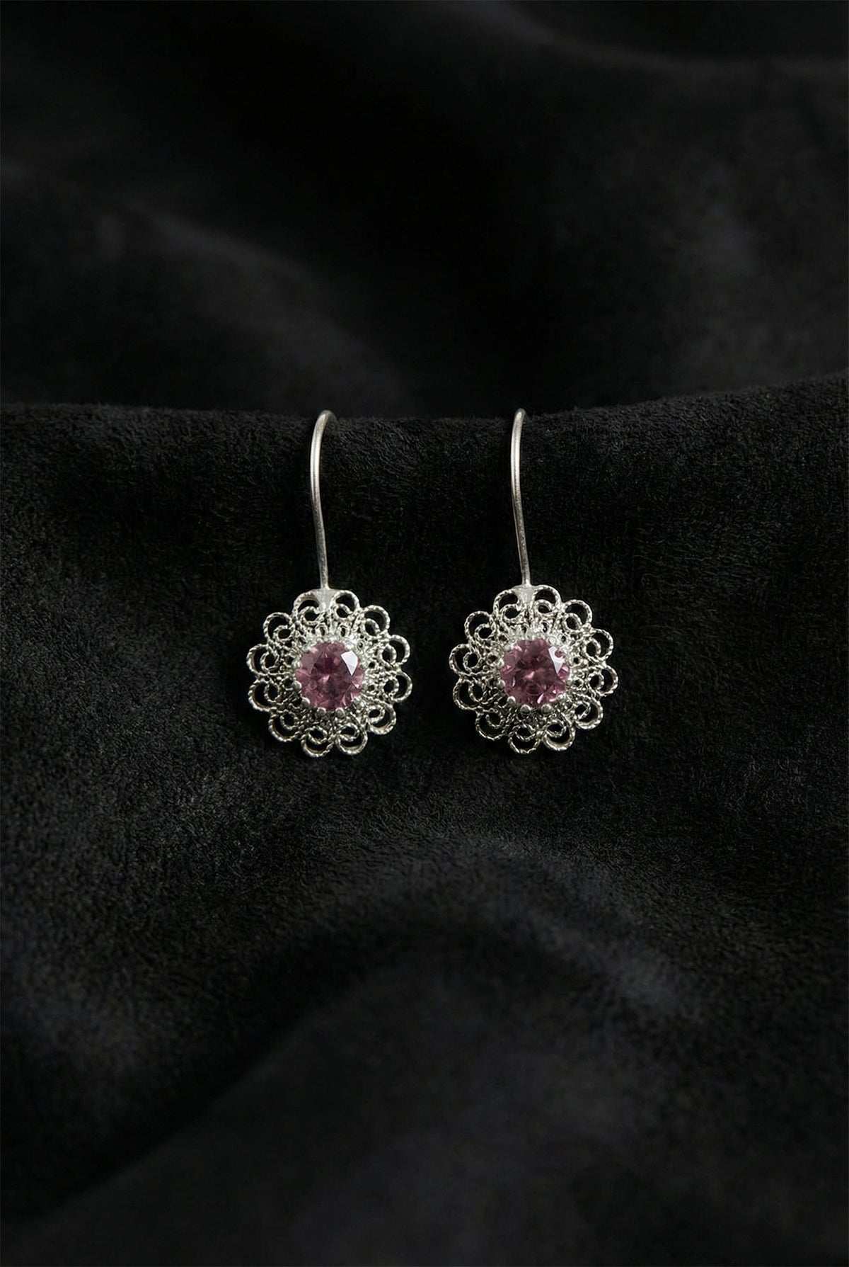 October Tourmaline Birthstone Flower Drops in 925 sterling silver