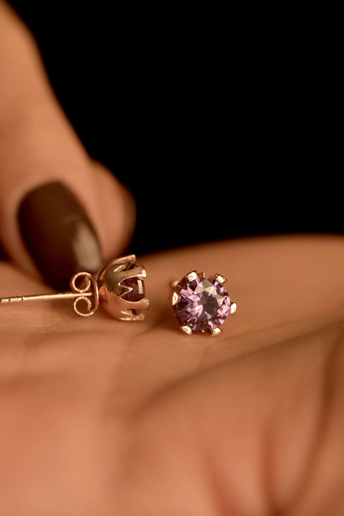 October Tourmaline Birthstone Rose Studs in 925 sterling silver - view 2