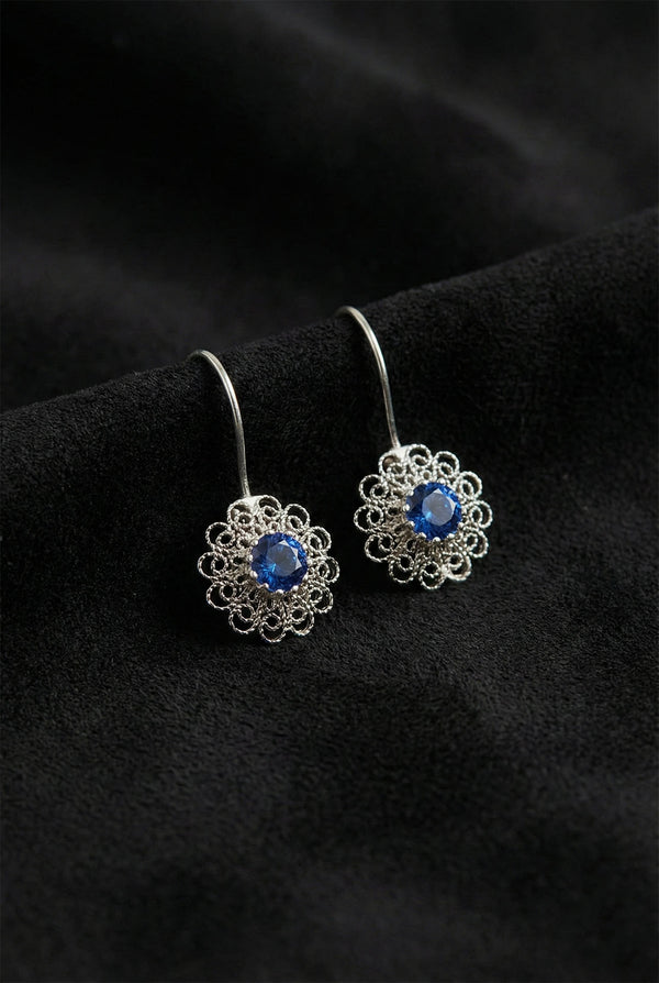 September Sapphire Birthstone Flower Drops | 925 Silver