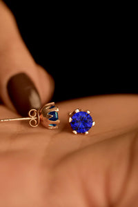 September Sapphire Birthstone Rose Solitaire Stud Silver Earring