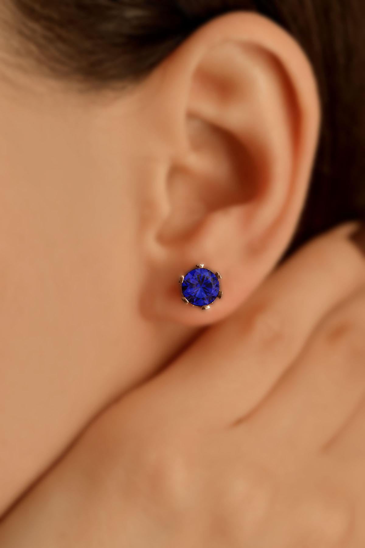 September Sapphire Birthstone Rose Solitaire Stud Silver Earring