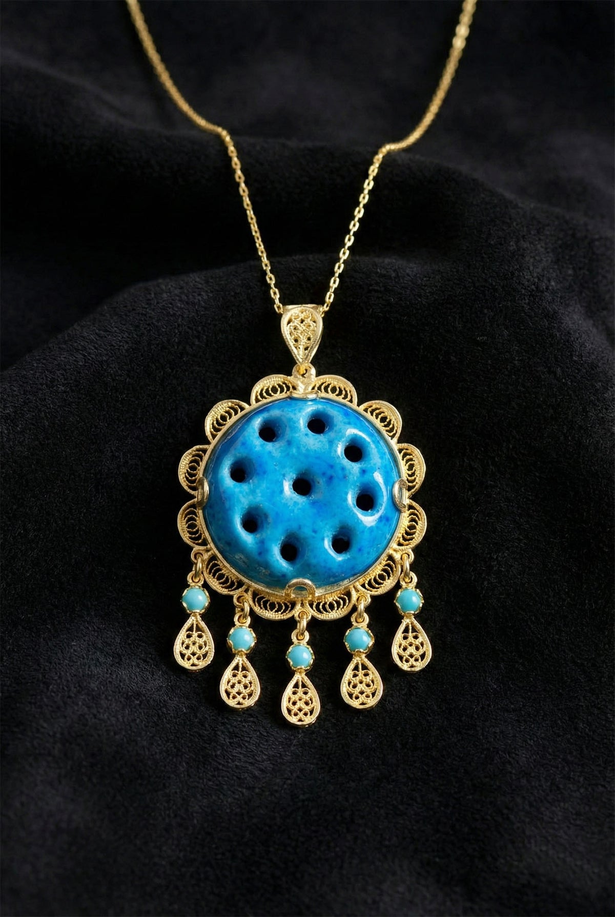 Gold Turquoise Nine-Eye Evil Eye Necklace in 925 sterling silver