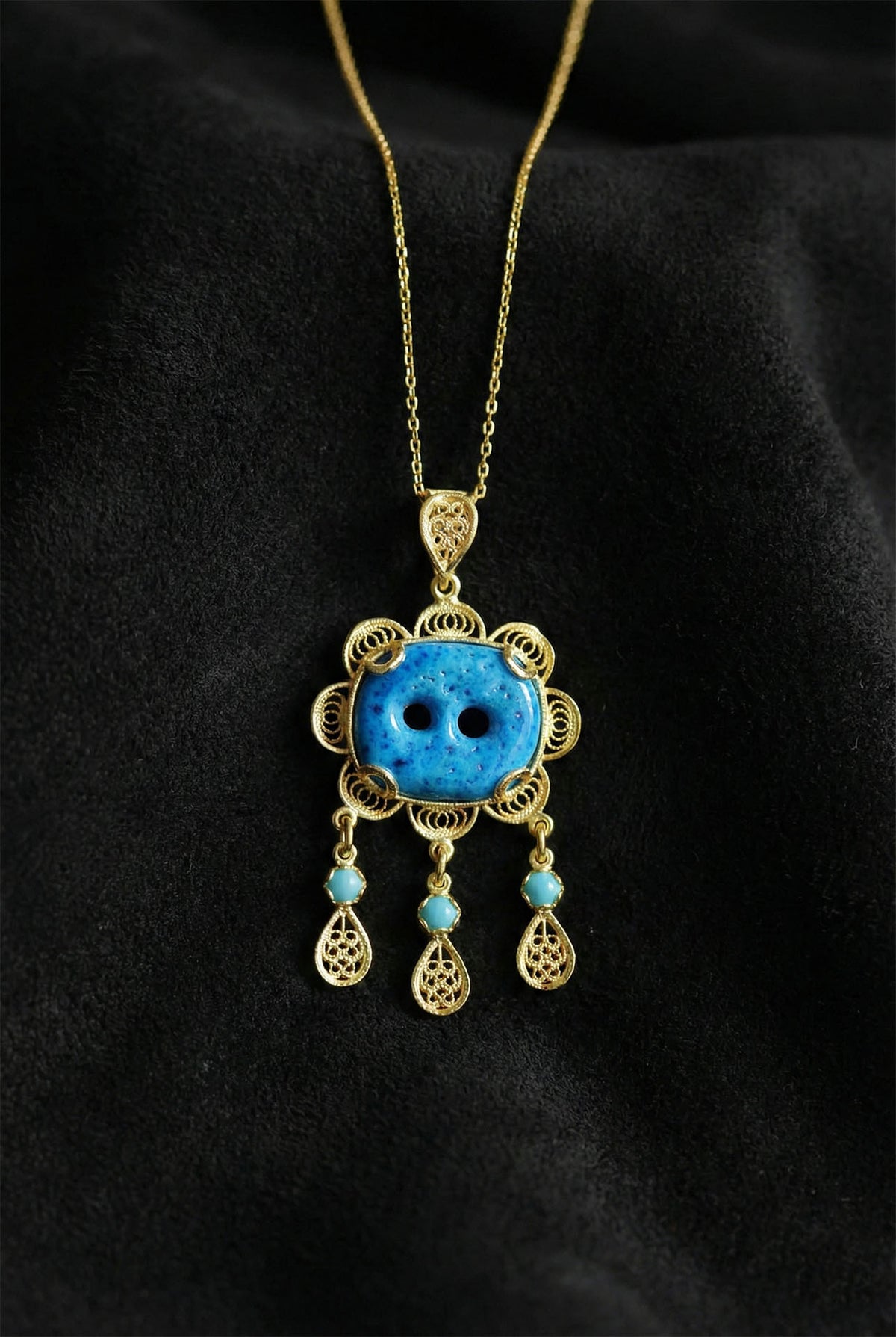 Gold Two-Eye Syriac Evil Eye Turquoise Necklace in 925 sterling silver