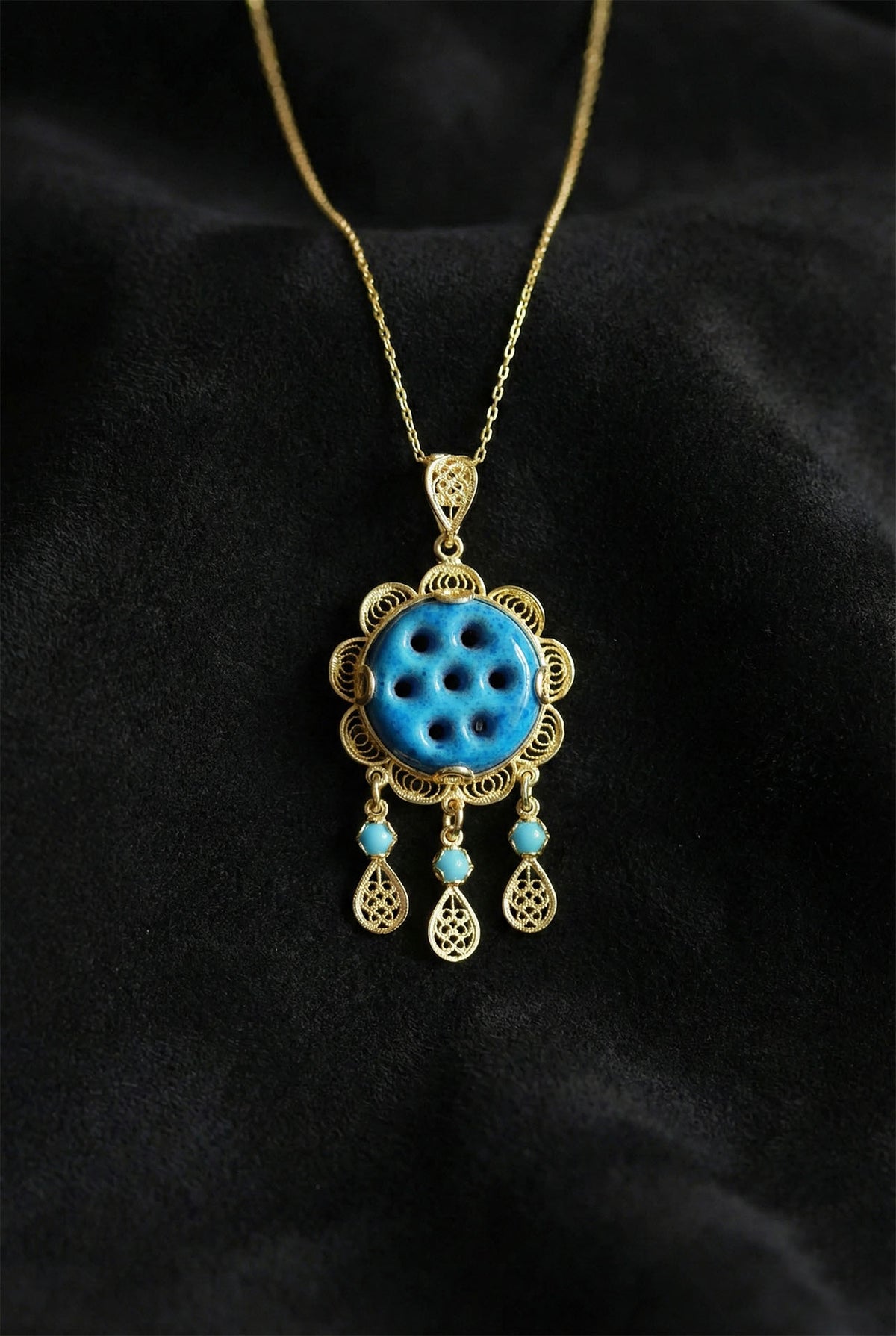 Gold Turquoise Seven-Eye Evil Eye Necklace in 925 sterling silver