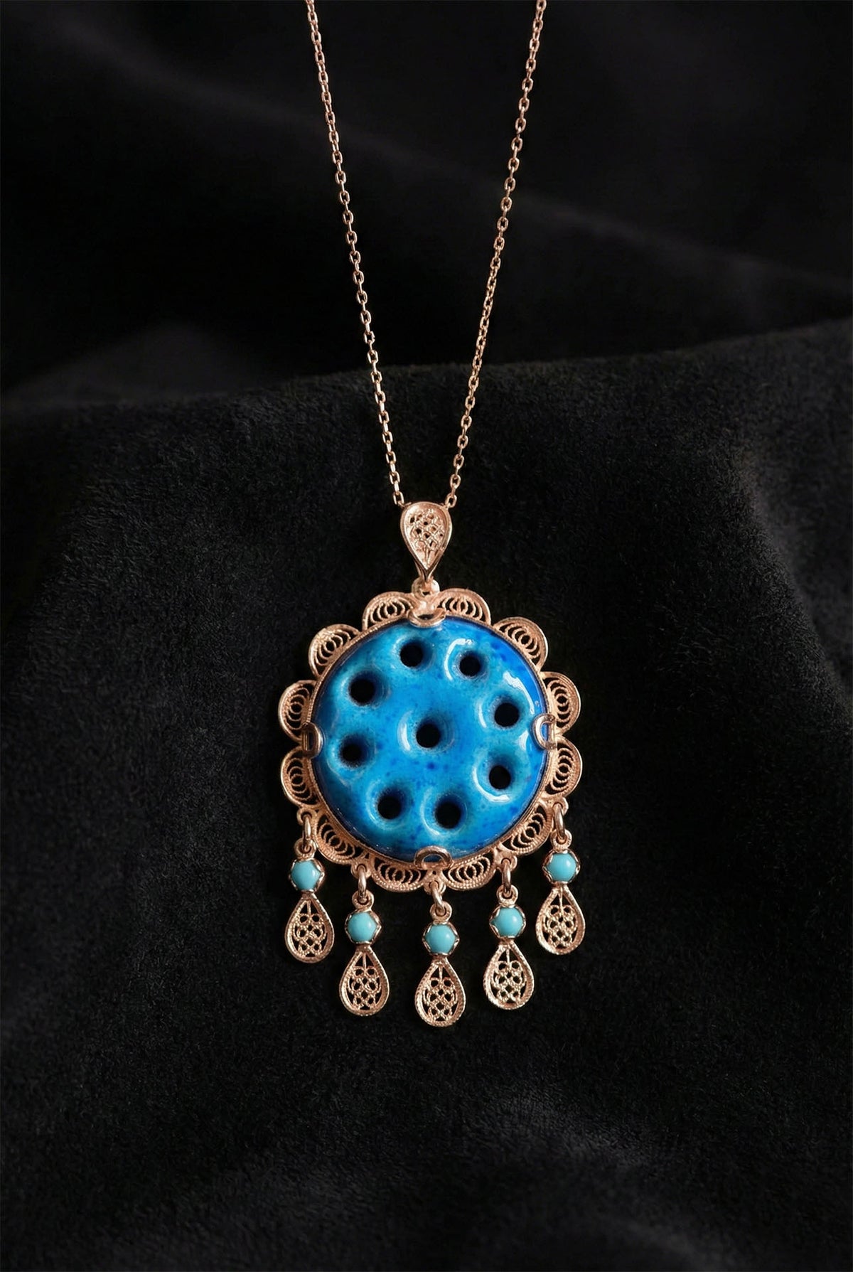 Collier œil porte-bonheur neuf yeux en turquoise et or rose en argent sterling 925